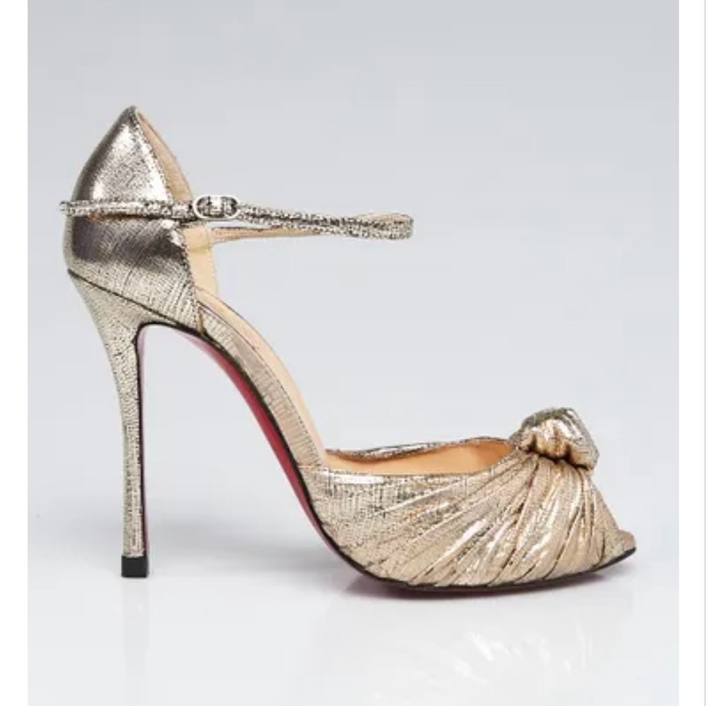 Christian Louboutin Gold Peep-Toe Heels